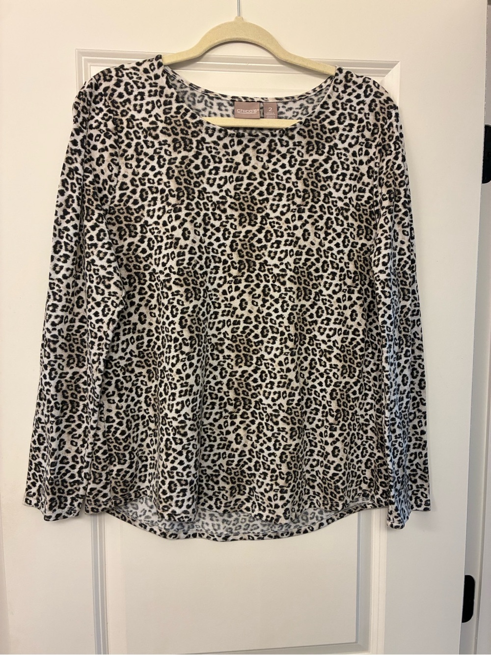 Chico's Black and Cream Leopard Print Long Sleeve Tee